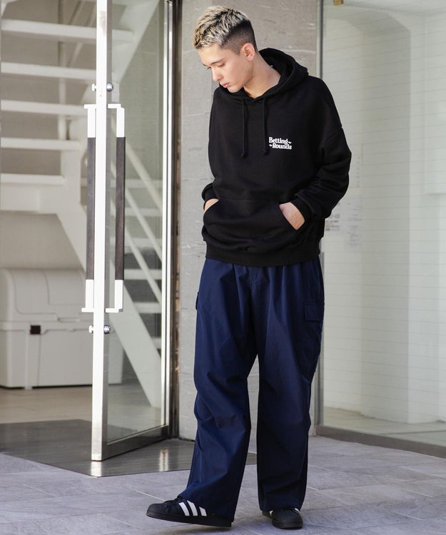 WEGO ヘビーウエイトユニークモチーフプルパーカー ブラック