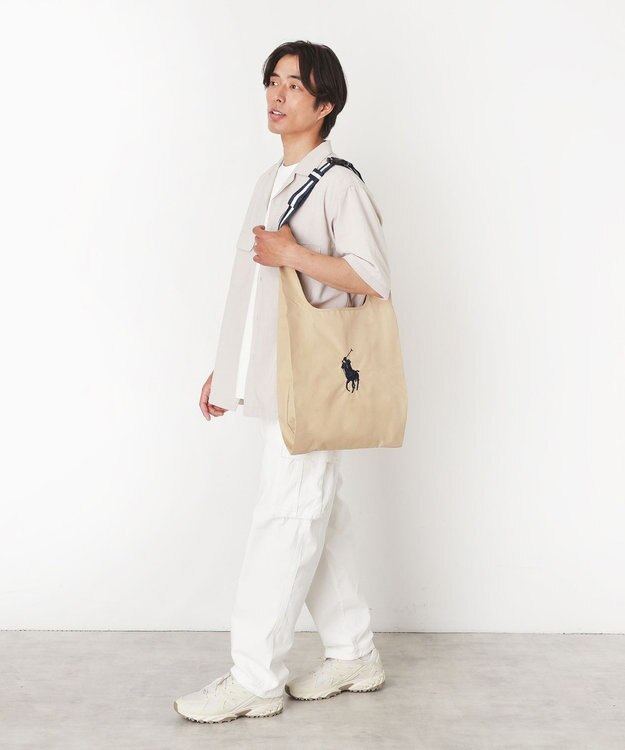 MOONBAT POLO RALPH LAUREN(ポロ ラルフローレン)ベルト付きレインバッグ　ポロポニー刺繍 キャメル