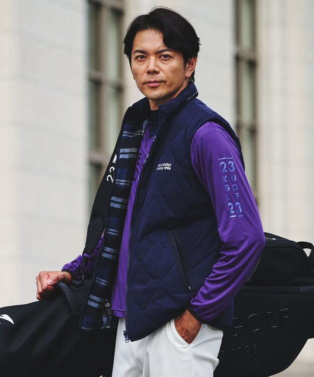 23区GOLF 【MEN】両面使える！チェック×無地 ダウンベスト ネイビー系