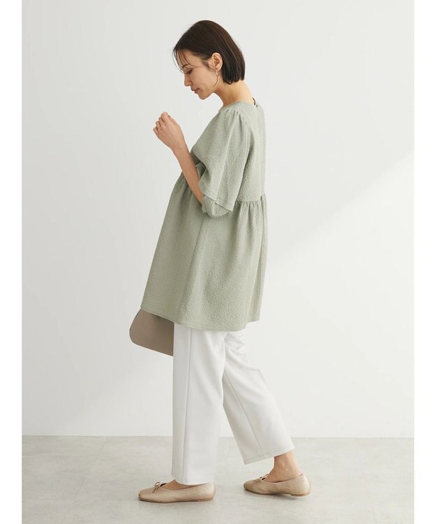 Green Parks ジャガードペプラムブラウス Light Khaki