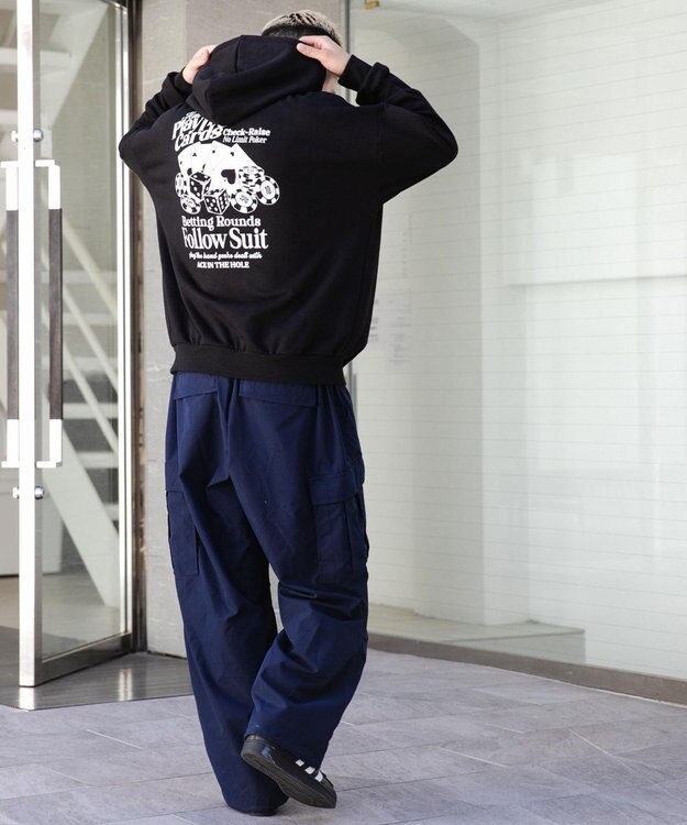 WEGO ヘビーウエイトユニークモチーフプルパーカー ブラック