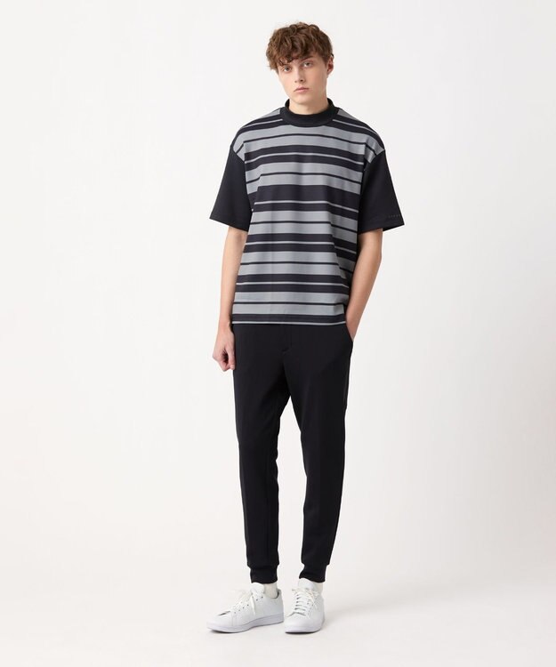 23区GOLF 【23Fondation】【吸水速乾/UVケア】ボーダー モックネック ブラック系1