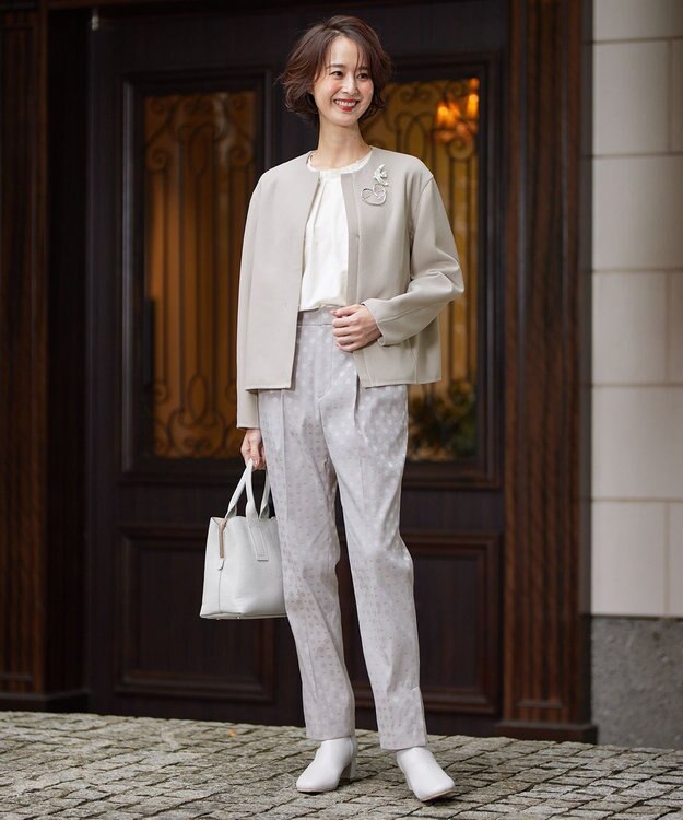 自由区 【XSサイズ～/洗える】ライトダブルクロス ノーカラージャケット サンドベージュ