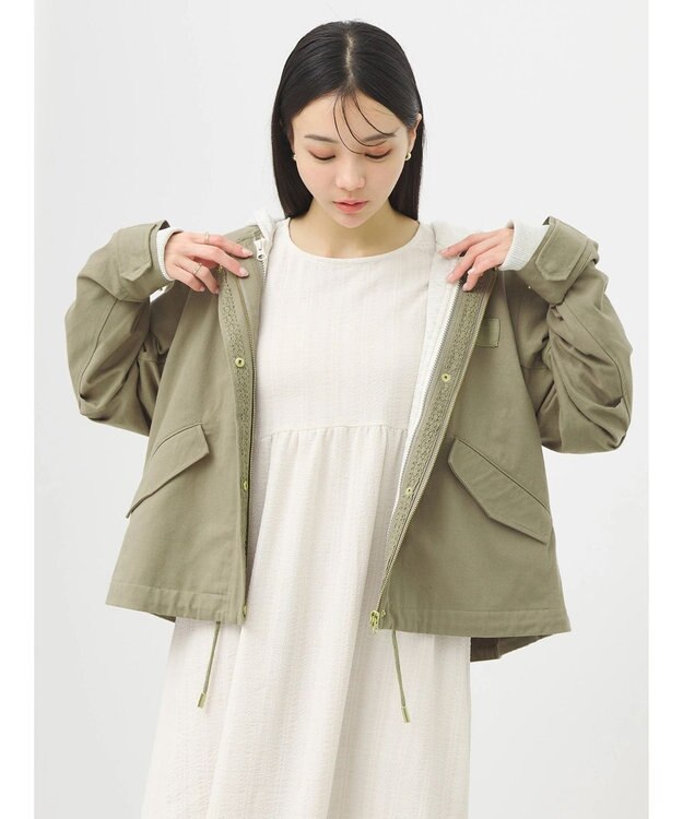 earth music&ecology パーカー付きミリタリーブルゾン Khaki