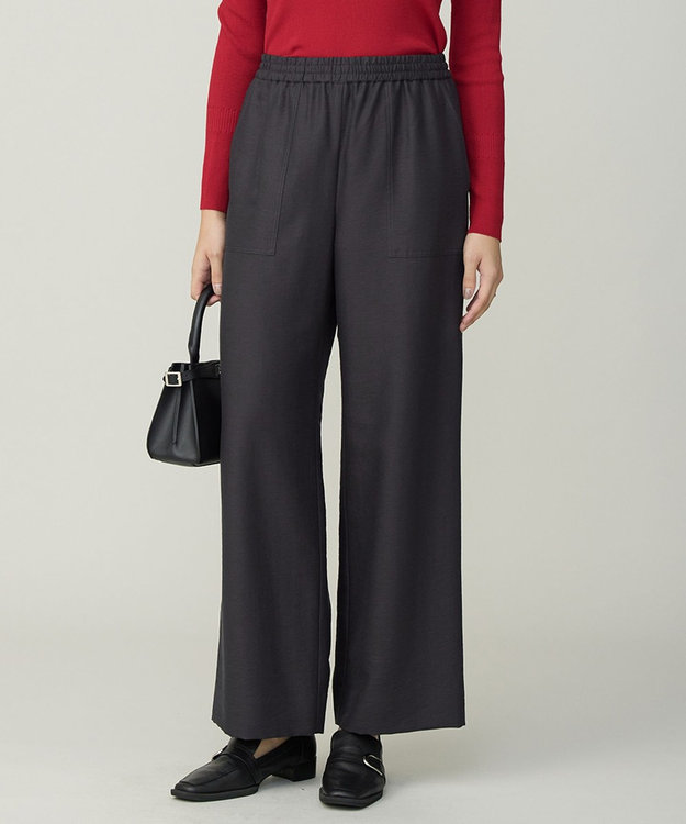 ICB 【洗える】ウールワッシャーツイル ワイドストレートパンツ チャコール系