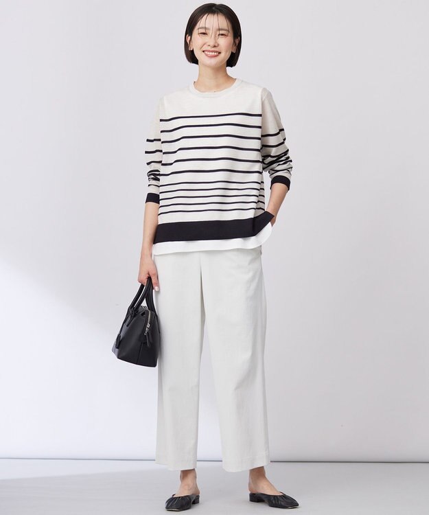 J.PRESS LADIES 【洗える・接触冷感・UVケア・吸水速乾・防透け】麻シェルドライ ワイドストレート マリン パンツ ナチュラル系