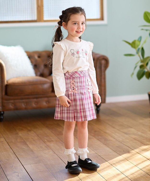 ANY KIDS チェック柄 ガーリー スカパン ピンク系