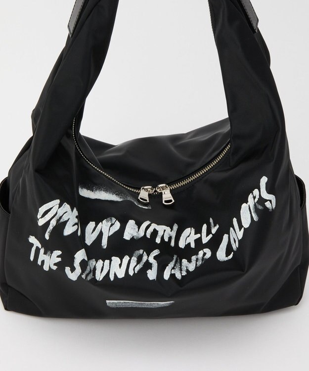 russet ステンシル風プリント ナイロン2WAYショルダーバッグ(SF-271) Black