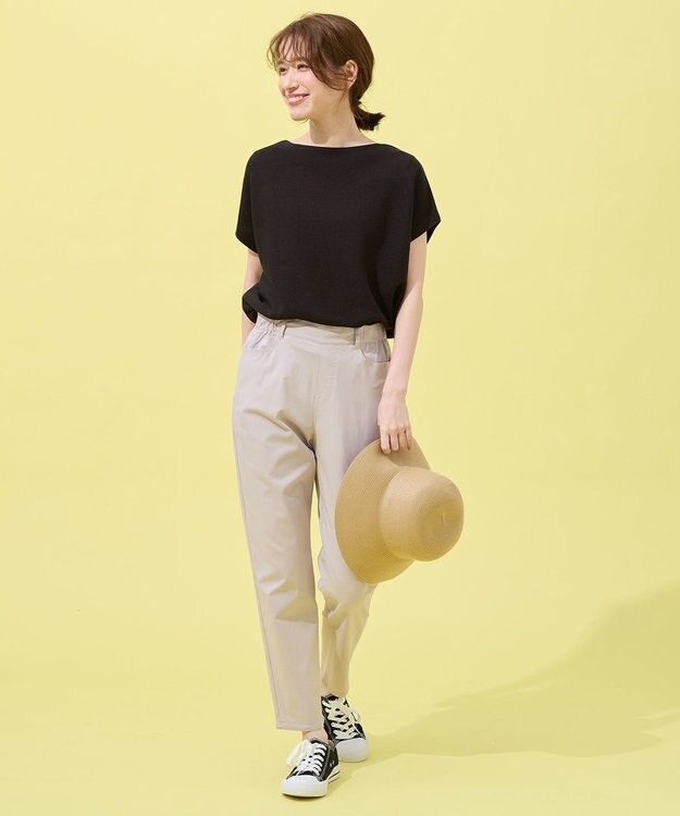 ANY 【洗濯機可/アンチピリング/UVカット】アクリルガーターフレンチスリーブニット ブラック