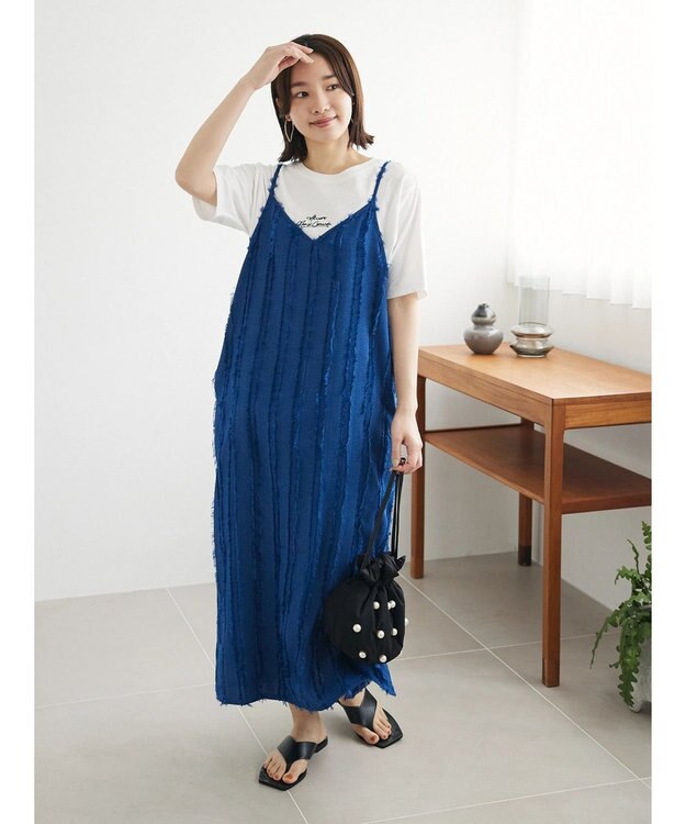 Green Parks フェザージャガードキャミワンピース Blue