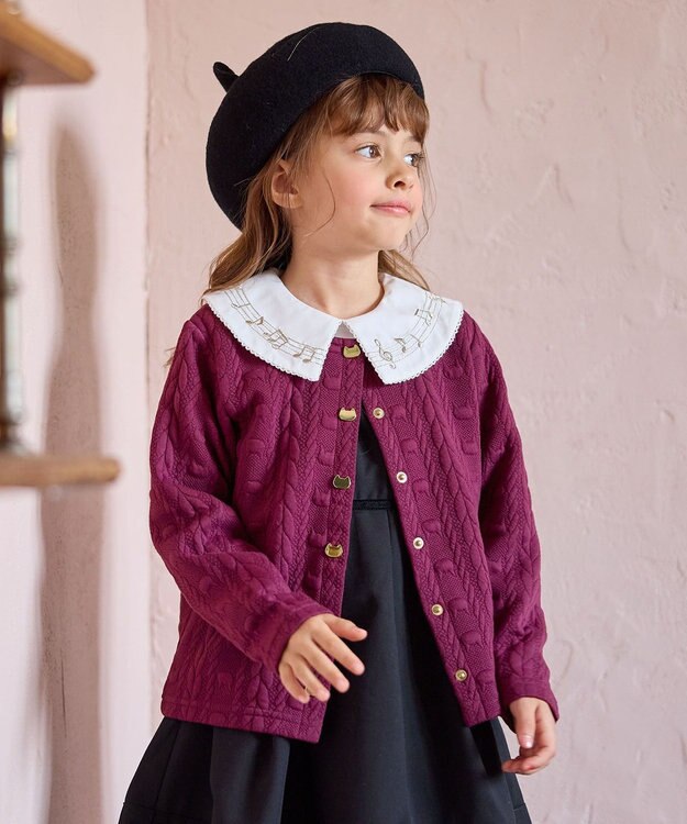 ANY KIDS ふくれジャガードカーディガン ローズ