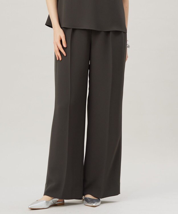 自由区 L 【SHIHOさんコラボ・洗える】バックサテンジョーゼットワイド パンツ バーント