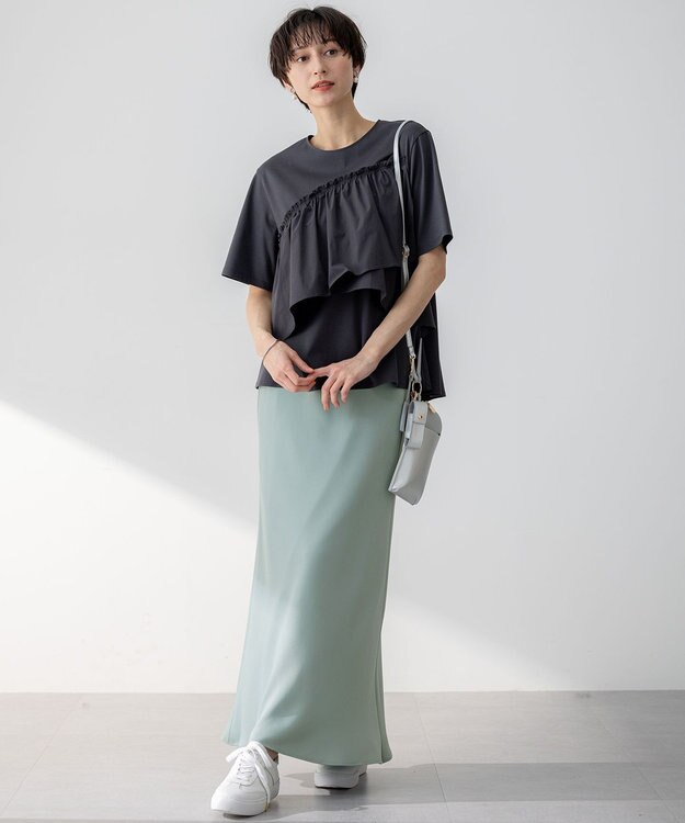 23区 【汗じみ防止/洗える】ランダムフリルジャージー ドッキング カットソー グレー系