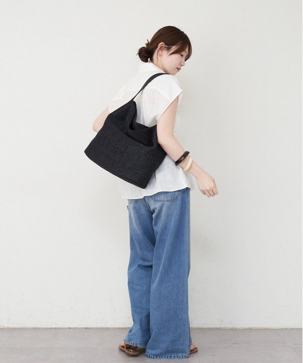 russet ナイロンラフィアワンショルダーバッグ(CE-1714) Black