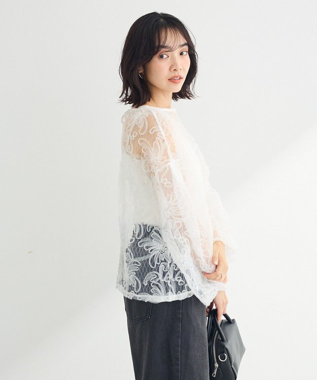 Green Parks チュールレイヤードブラウス White