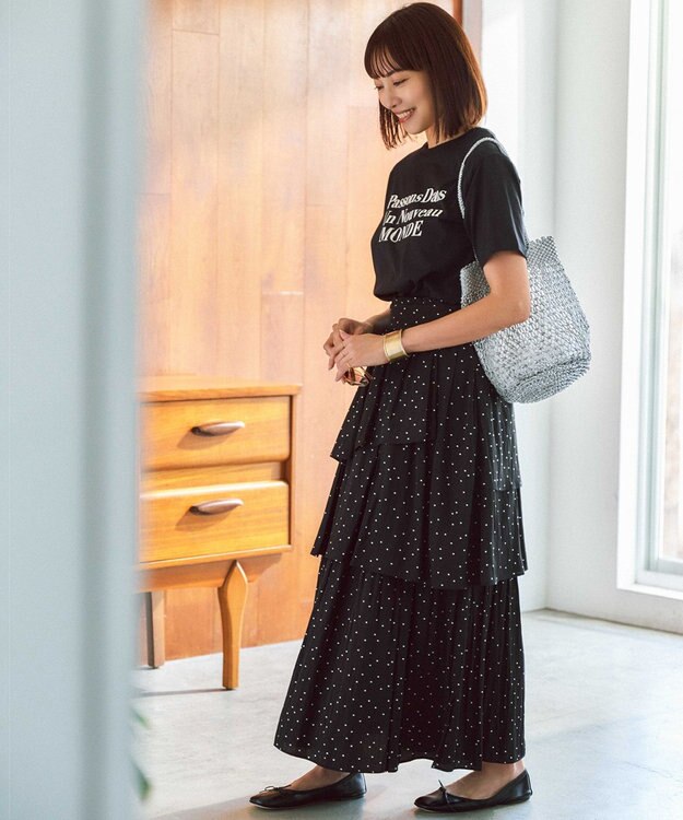 組曲 【入江未悠さんコラボ】ギャザーライトデシンティアード スカート モノトーンドット系5