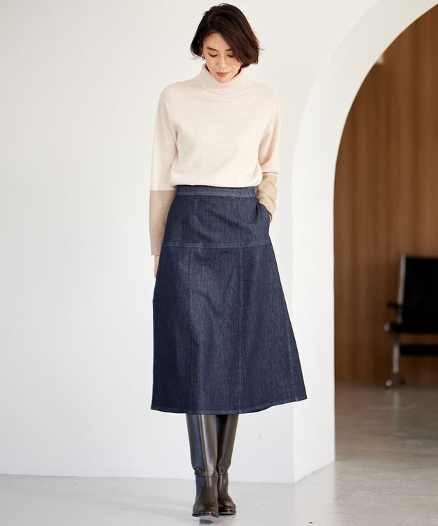 自由区 L 【洗える】ウスカルデニム スカート インディゴ