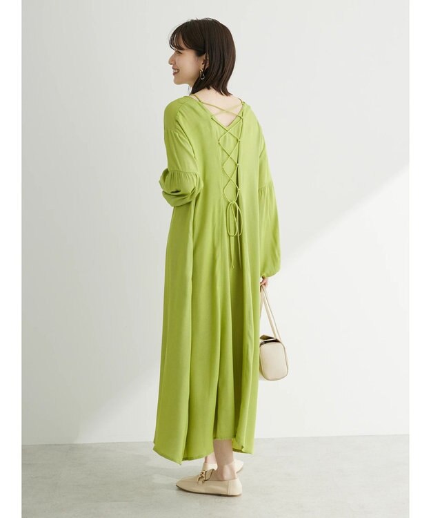 Green Parks ・ｆｕｒｒｙ　ｒａｔｅ　バックレースアップワンピース Lime Green