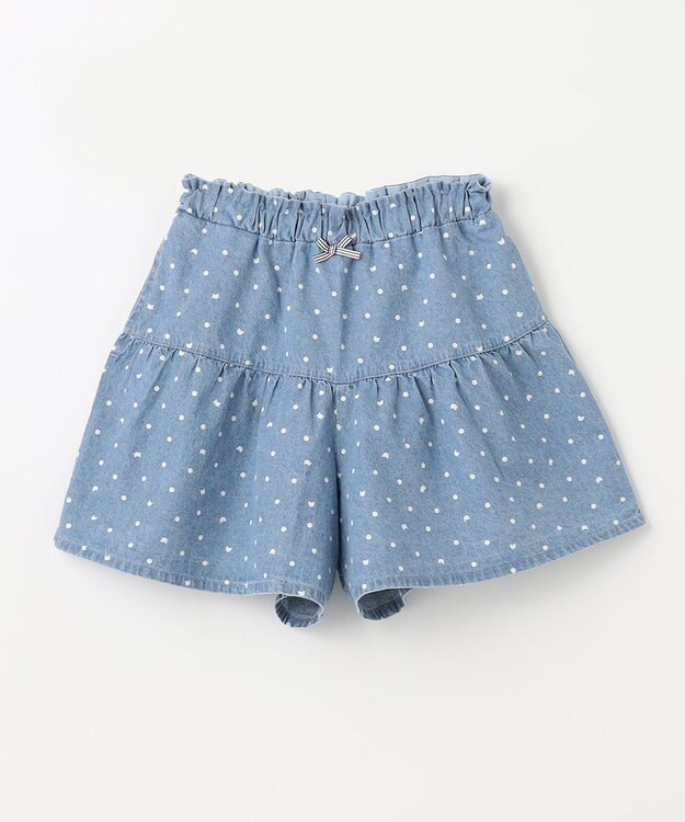 ANY KIDS 総柄フリル キュロット デニムブルー×ネコドット
