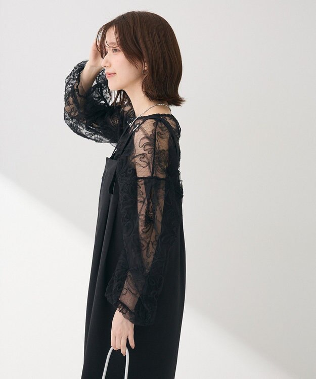 Green Parks チュールレイヤードブラウス Black