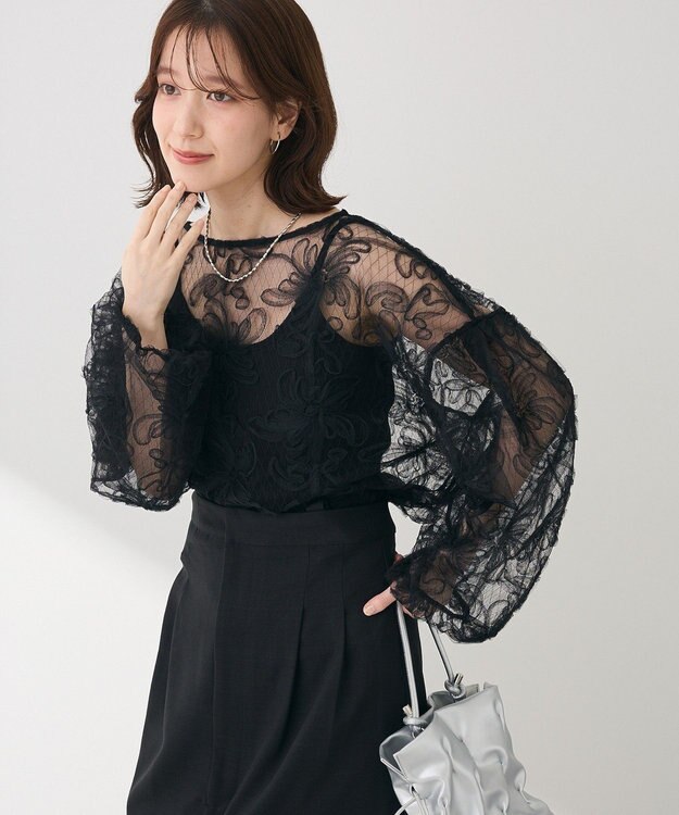 Green Parks チュールレイヤードブラウス Black