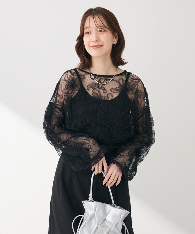 Green Parks チュールレイヤードブラウス Black