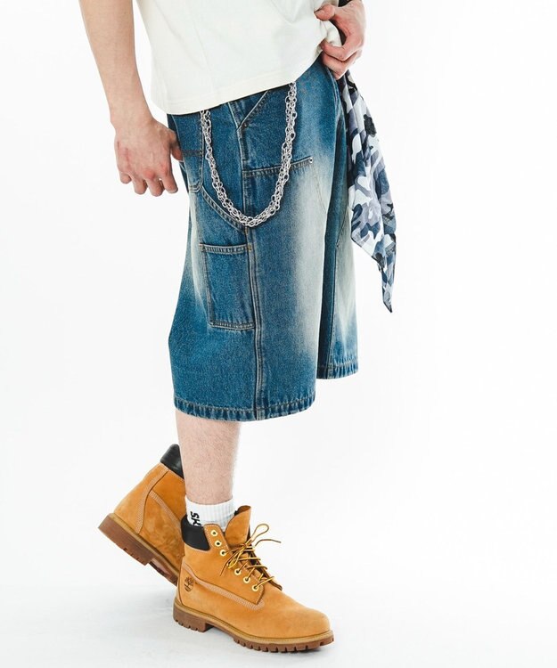 WEGO 【ユニセックス着用ITEM】ダブルニーデニムショーツ デニム中濃加工色