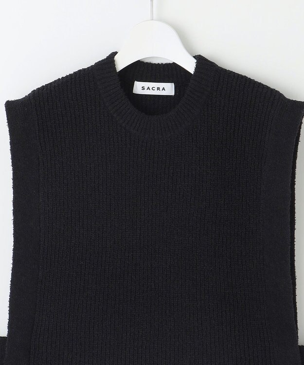 23区 【SACRA】コットンナイロンブークレ ポルカリブ ニット ブラック系