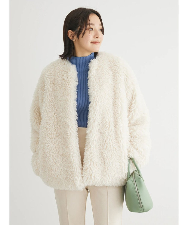 Green Parks ・ＥＬＥＮＣＡＲＥ　ＤＵＥ　シープファーノーカラーコート Ivory