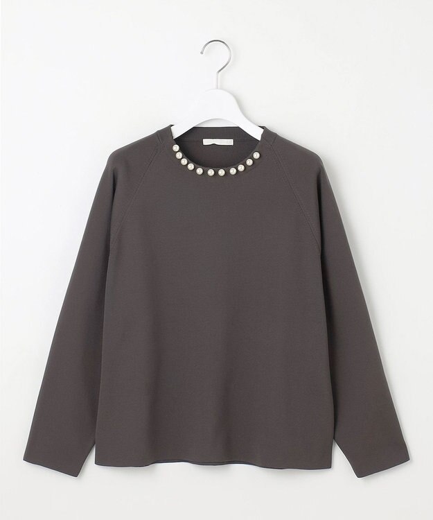 自由区 【洗える】パールディティールプルオーバー ニット ダークグレー