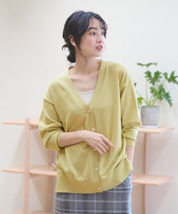 ANY 【洗濯機可能・UVケア】Ｖネック カーディガン ライム