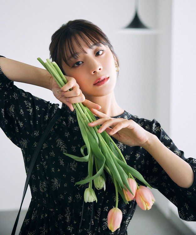 ANY SIS S 【洗える】ミモザプリント ワンピース ブラック系