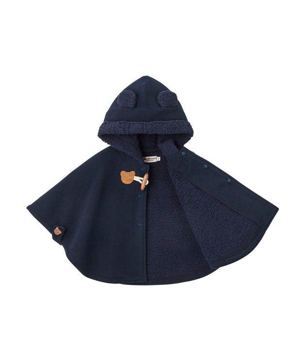 MIKI HOUSE HOT BISCUITS お耳付きボアフリース ダッフルマントギフトセット【BOX付き】 紺