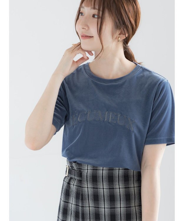 Te chichi シアーベロアロゴ刺繍Tシャツ ブルー