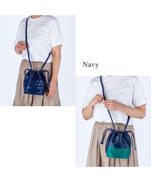 tsumori chisato CARRY スカラップししゅう ショルダーバッグ ミニバッグ 猫モチーフ ネイビー