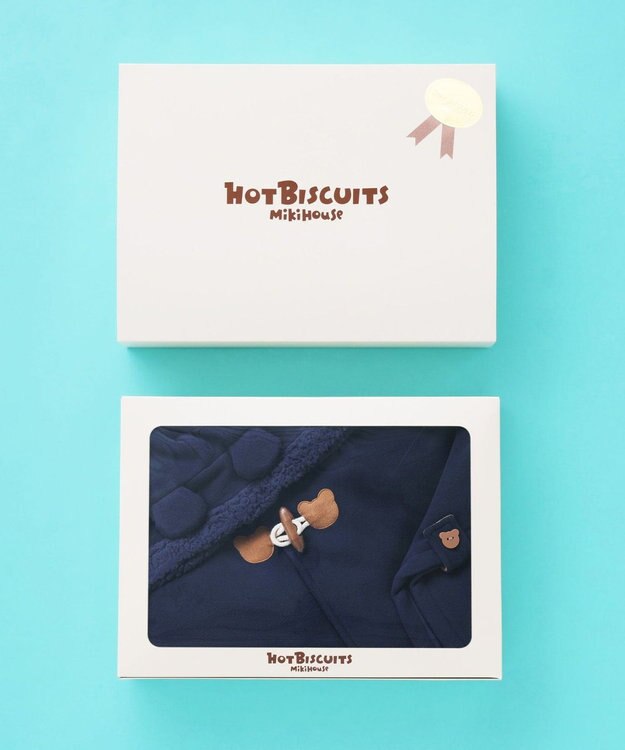 MIKI HOUSE HOT BISCUITS お耳付きボアフリース ダッフルマントギフトセット【BOX付き】 紺