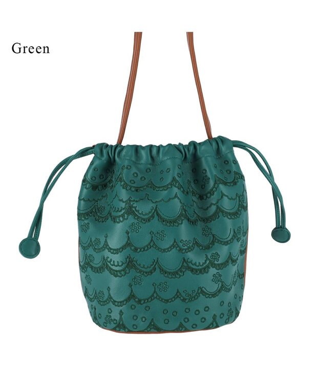 tsumori chisato CARRY スカラップししゅう ショルダーバッグ ミニバッグ 猫モチーフ グリーン