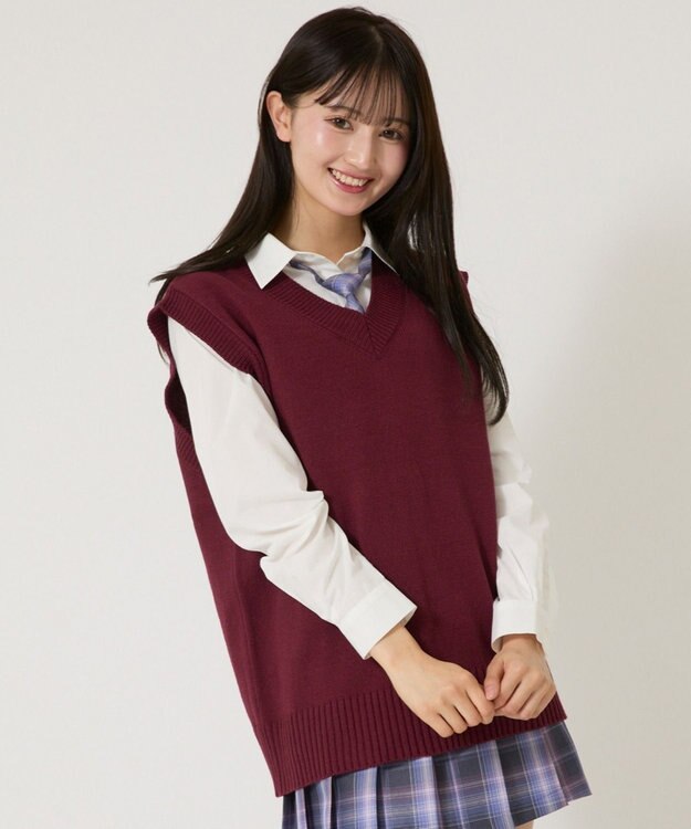 WEGO 【SCHOOLITEM】無地ニットベスト ワイン