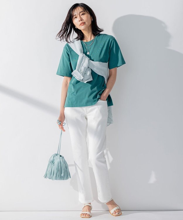 23区 L 【CLASSY. 9月号掲載/WEB限定カラーあり】LIBECO ベーシック シャツ 【WEB限定】ピーコックグリーンストライプ