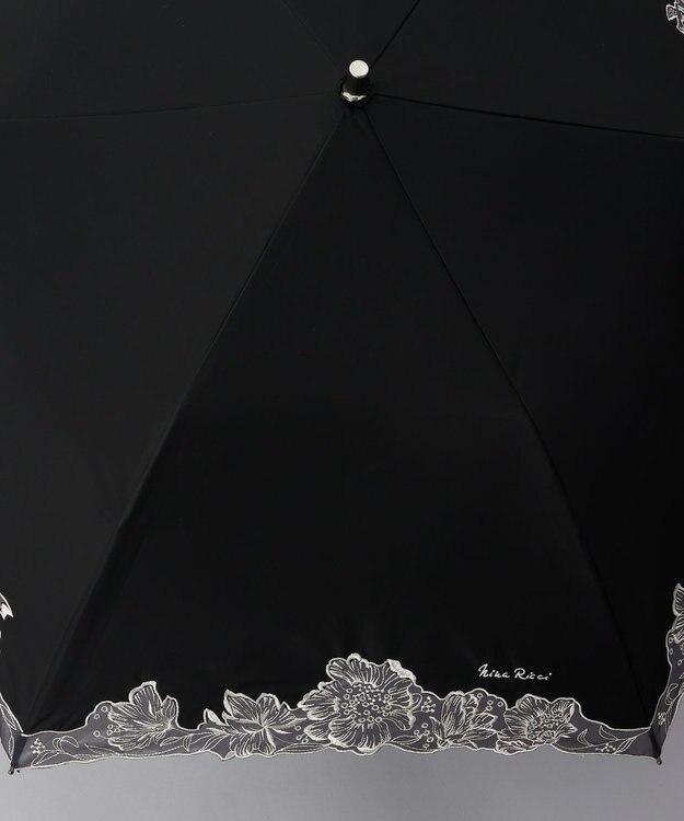 AURORA NINA RICCI （ニナリッチ) 刺しゅうオーガンジー掛け合わせ晴雨兼用パラソル（折り畳み・トップフラット傘） ブラック