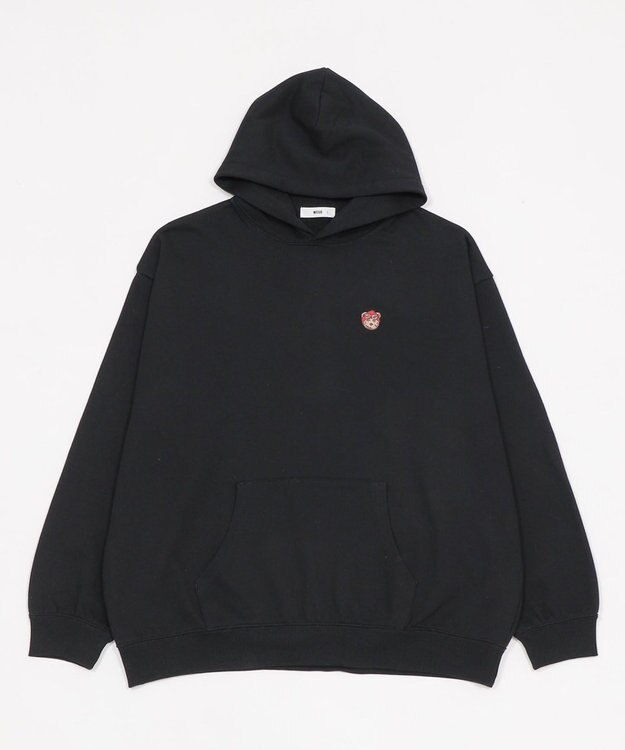 WEGO 【ユニセックス着用ITEM/SMLサイズ展開/裏起毛】ワンポイント刺繍プルパーカー ブラック