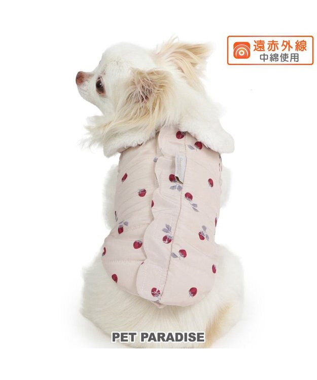 PET PARADISE ペットパラダイス 遠赤外線 背中開き 綿入りベスト 《いちご》 超小型犬 小型犬 ホワイト