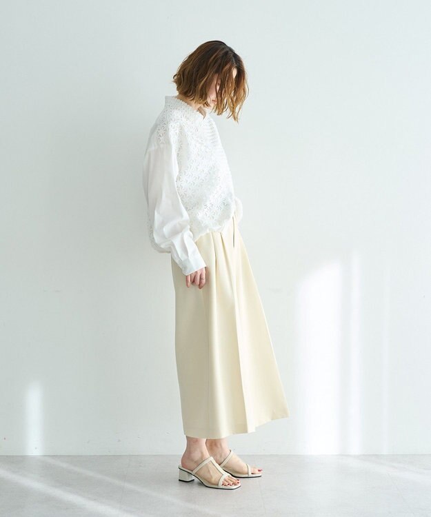 YECCA VECCA レースMIXレイヤードデザインシャツ White