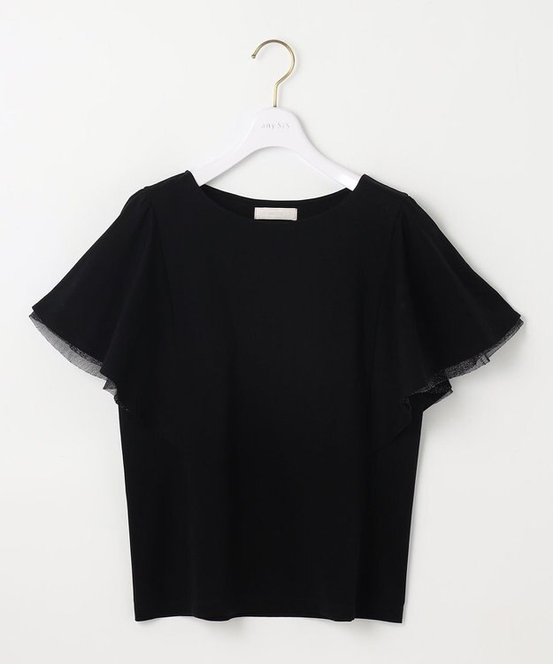 ANY SIS L 【接触冷感・UVケア】着映えフリルスリーブ カットソー ブラック