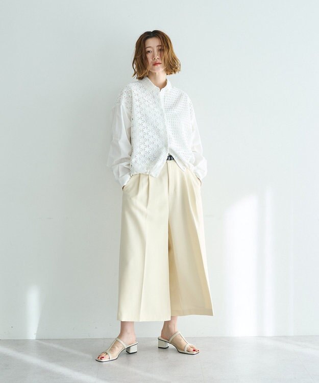 YECCA VECCA レースMIXレイヤードデザインシャツ White