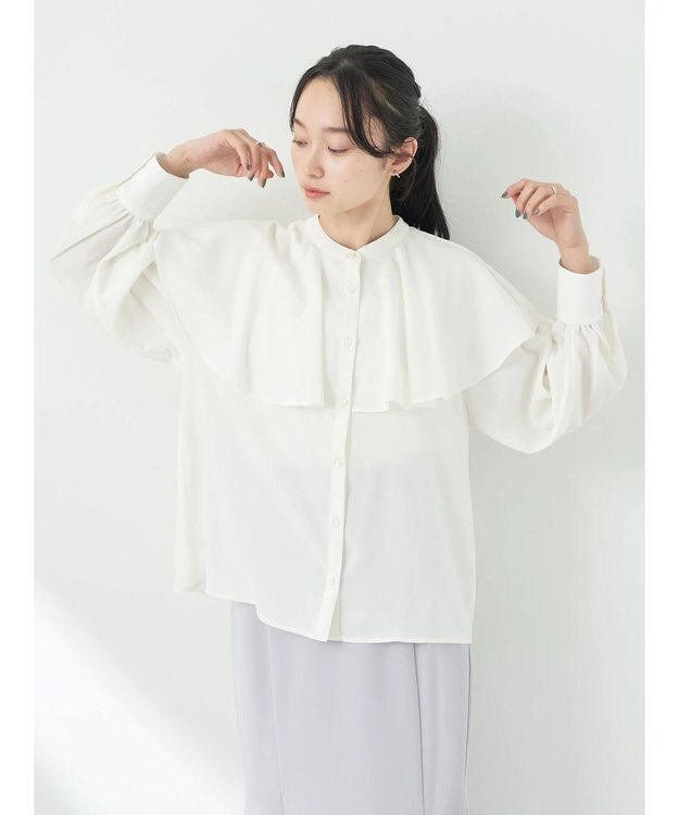 earth music&ecology ケープカラーブラウス Off White