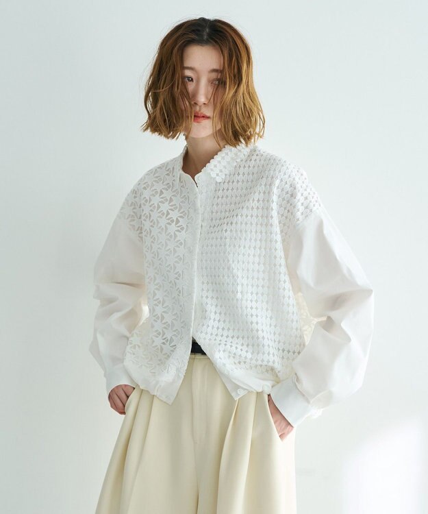 YECCA VECCA レースMIXレイヤードデザインシャツ White