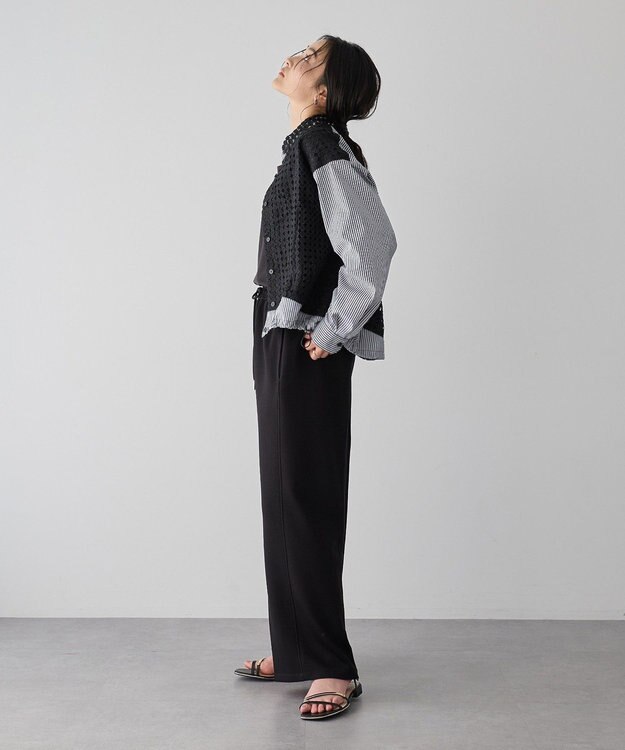 YECCA VECCA レースMIXレイヤードデザインシャツ Stripe Black