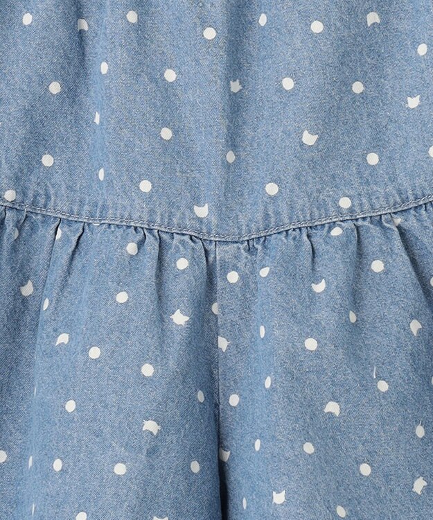 ANY KIDS 総柄フリル キュロット デニムブルー×ネコドット