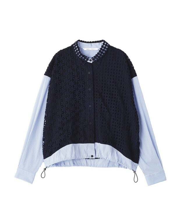 YECCA VECCA レースMIXレイヤードデザインシャツ Stripe Blue